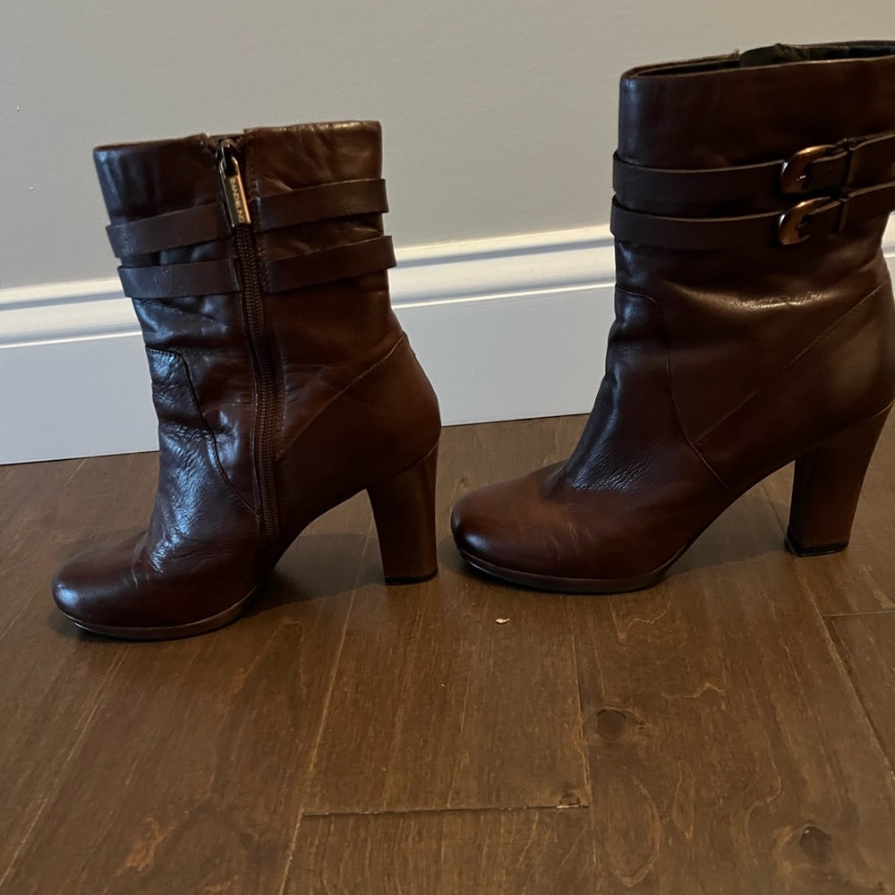 Brown leather booties